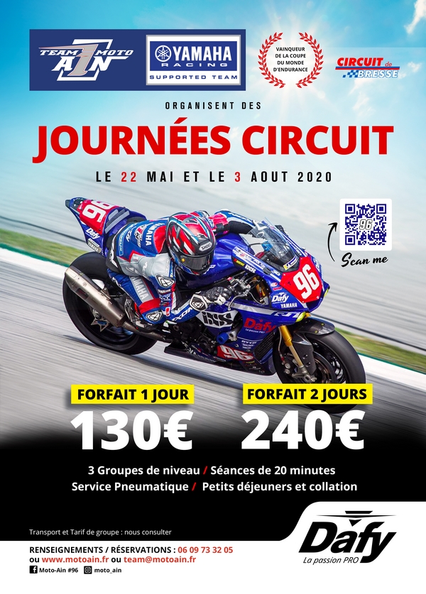 Carte cadeau Roulage Moto Journée 170 € - Circuit de Bresse